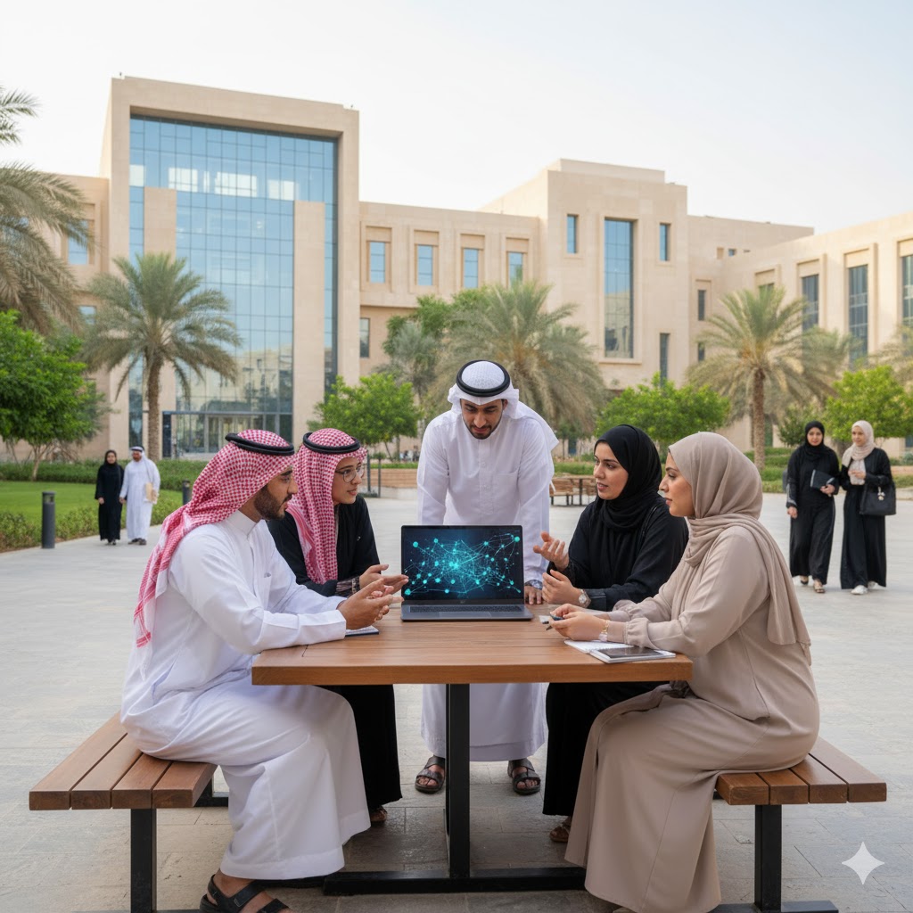 Students studying Artificial Intelligence Engineering with their laptops open